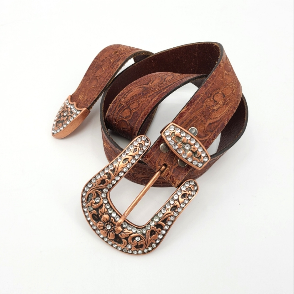 Leather Western Big Buckle Embellished Belt